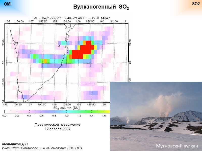Фреатическое извержение  17 апреля 2007 Мутновский вулкан Вулканогенный SO2 Мельников Д.В. Институт вулканологии